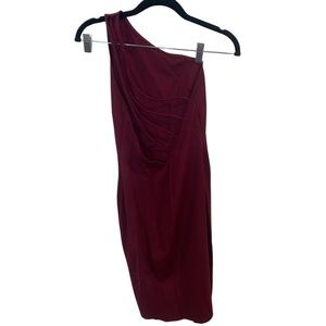Maroon One Shoulder Strappy Back Bodycon Dress